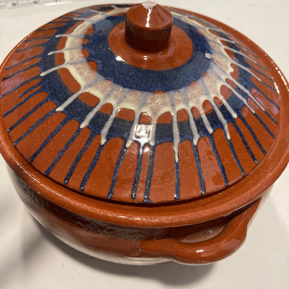 Holiday ART POTTERY COVERED CASSEROLE Terra Cotta Bean Pot SPAIN Perfect …